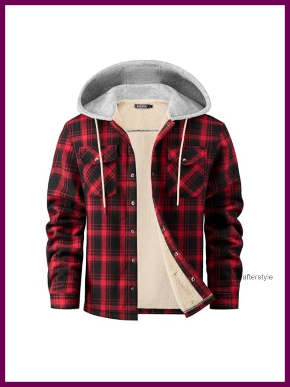 Men's Flannel Plaid Shirt Jacket Fleece Lined Hooded Warm Coat